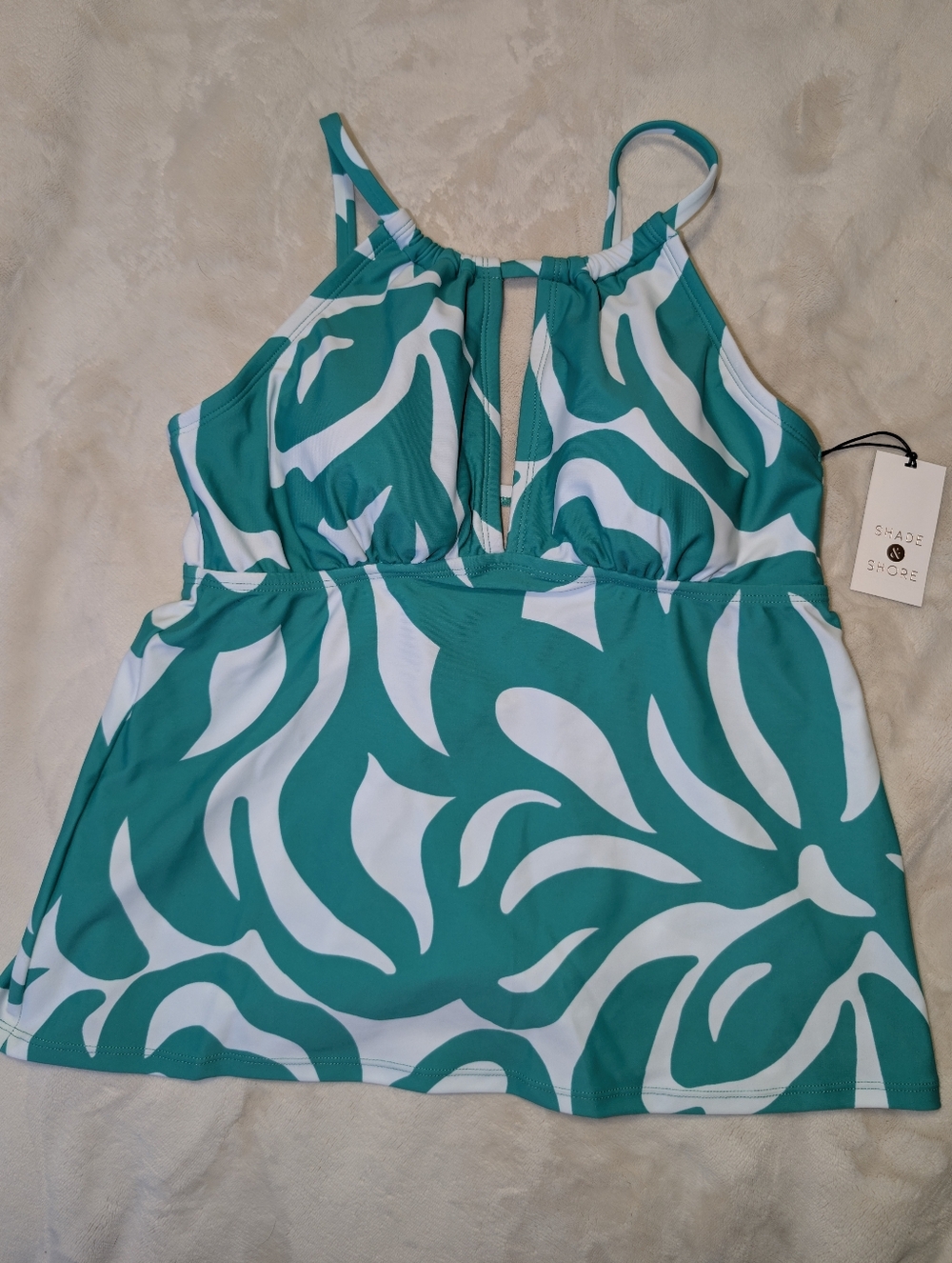 Shade & Shore Teal & White Tankini Top Only Size Medium NWT